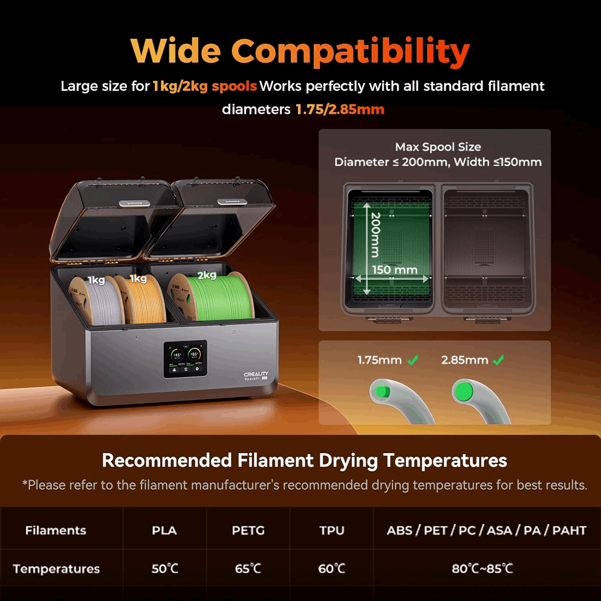 Creality Space PI X4 Filament Drying Box – Dual-Chamber 3D Printing Filament Dryer