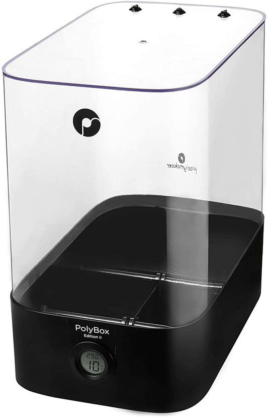 Polymaker PolyBox Edition II dry filament storage box with temperature and humidity display