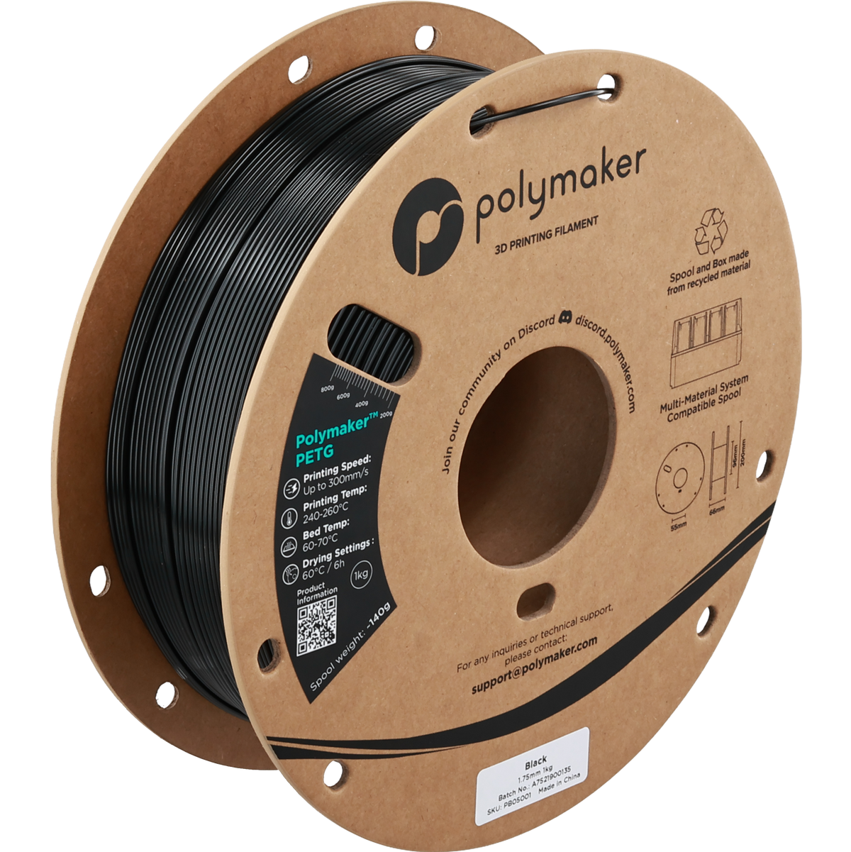 Polymaker PETG new formula 1.75 mm 1 kg – Black – PB05001