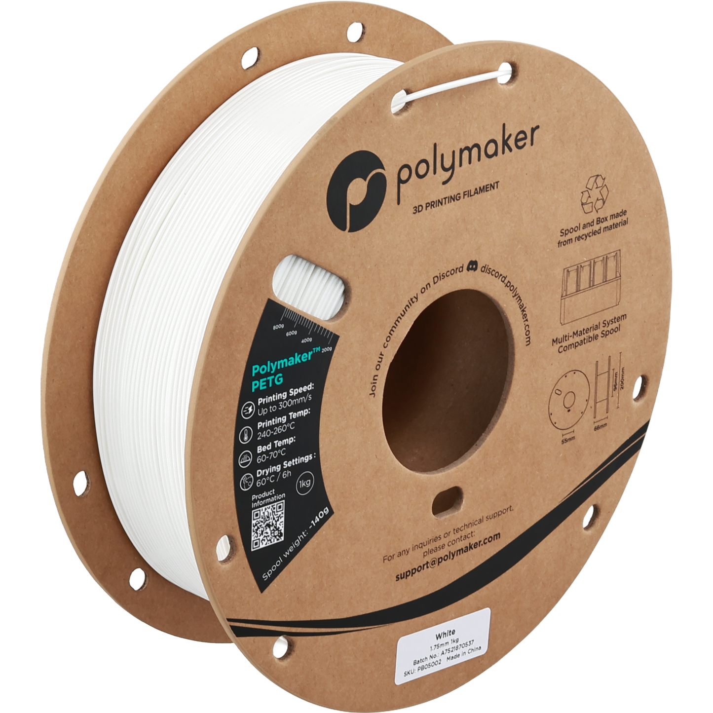 Polymaker PETG new formula 1.75 mm 1 kg – White – PB05002