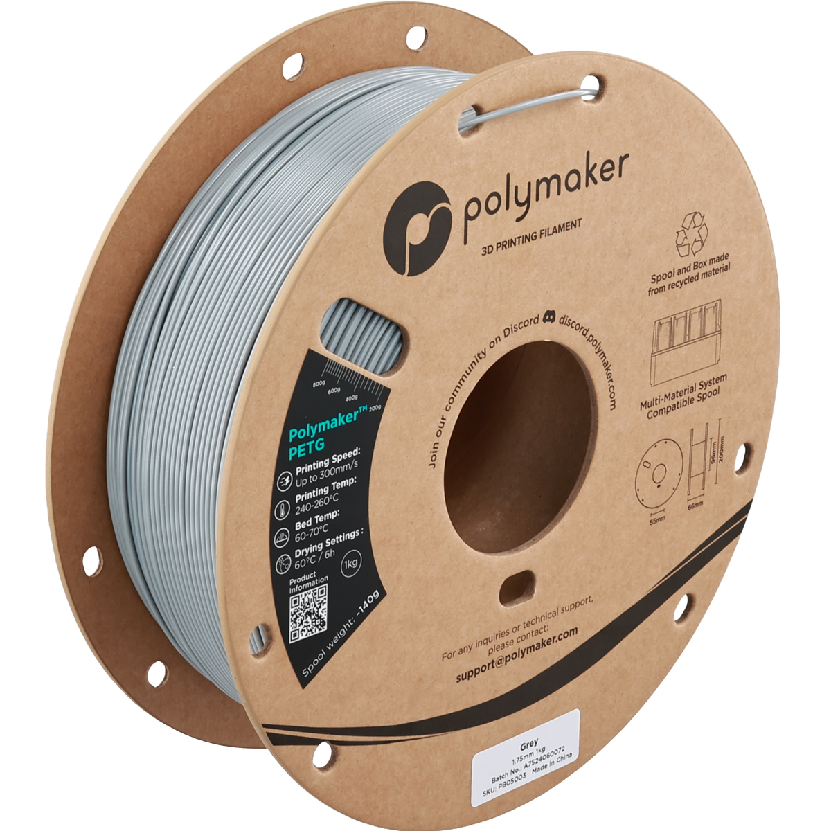 Polymaker PETG new formula 1.75 mm 1 kg – Grey – PB05003