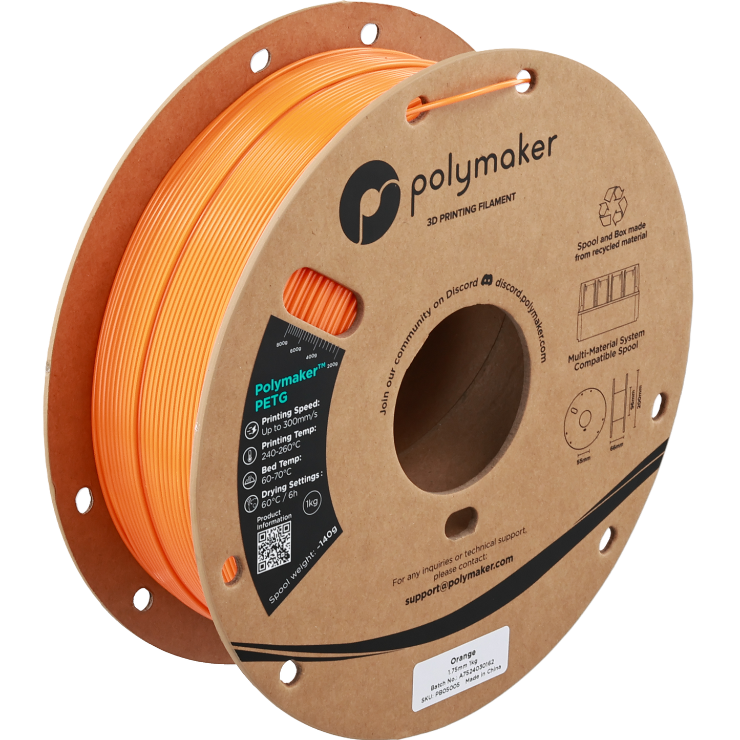 Polymaker PETG new formula 1.75 mm 1 kg – Orange – PB05005