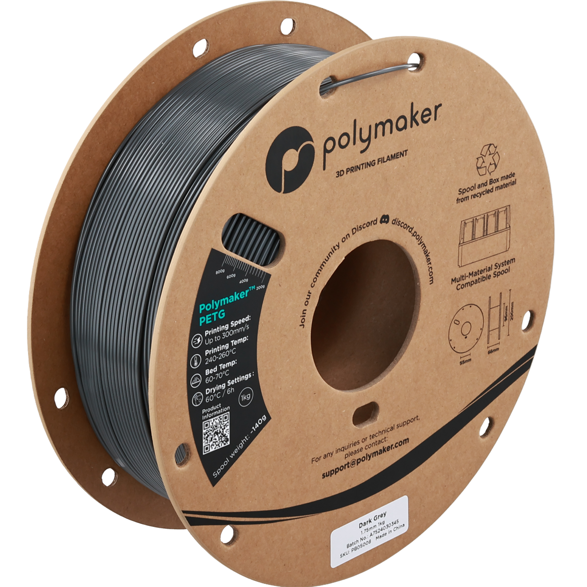 Polymaker PETG new formula 1.75 mm 1 kg – Dark Grey – PB05008