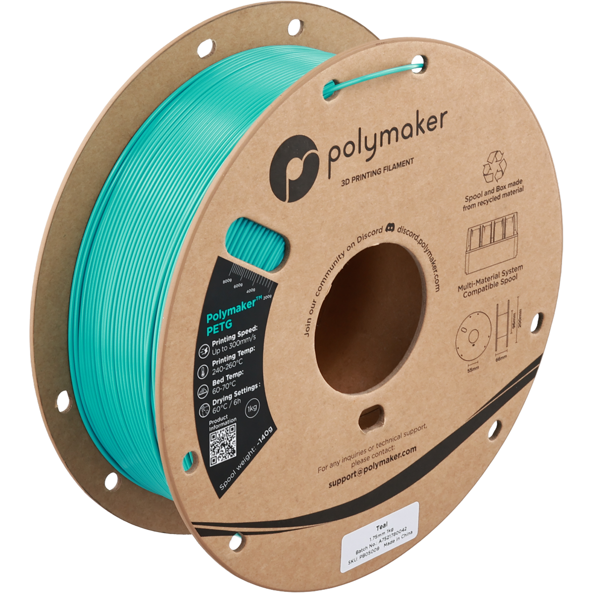 Polymaker PETG new formula 1.75 mm 1 kg – Teal – PB05009