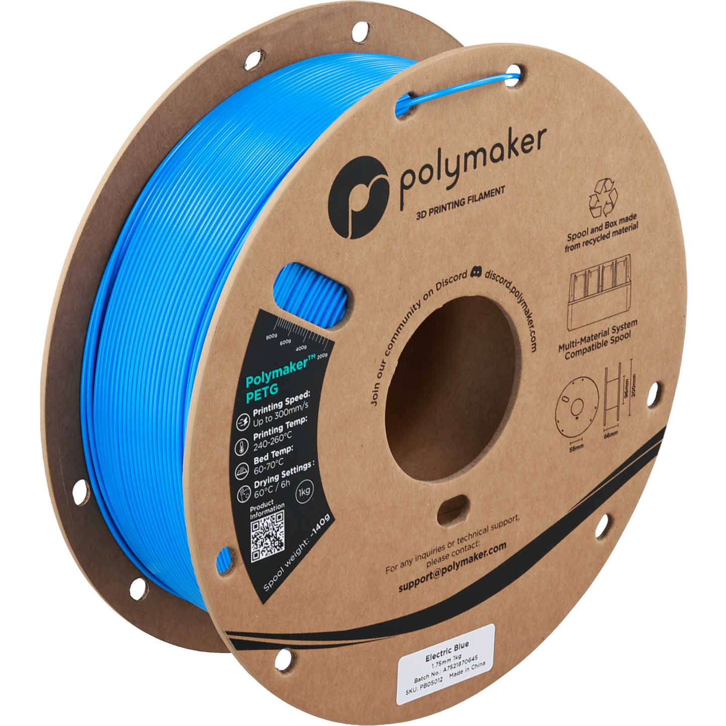 Polymaker PETG new formula 1.75 mm 1 kg – Electric Blue – PB05012