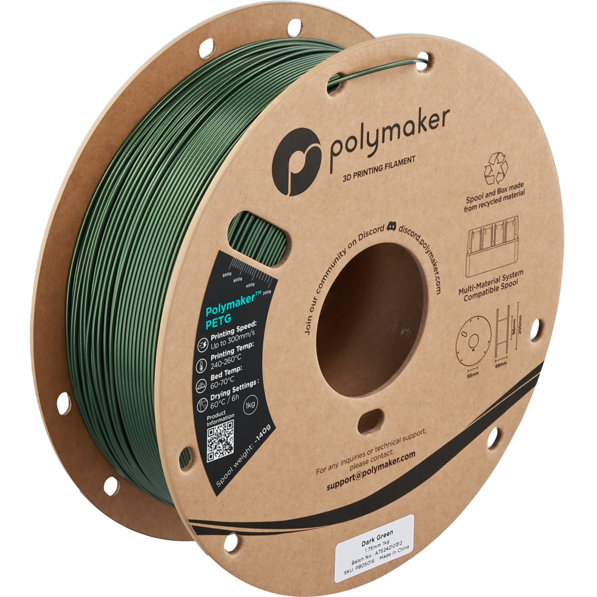 Polymaker PETG new formula 1.75 mm 1 kg – Dark Green – PB05016