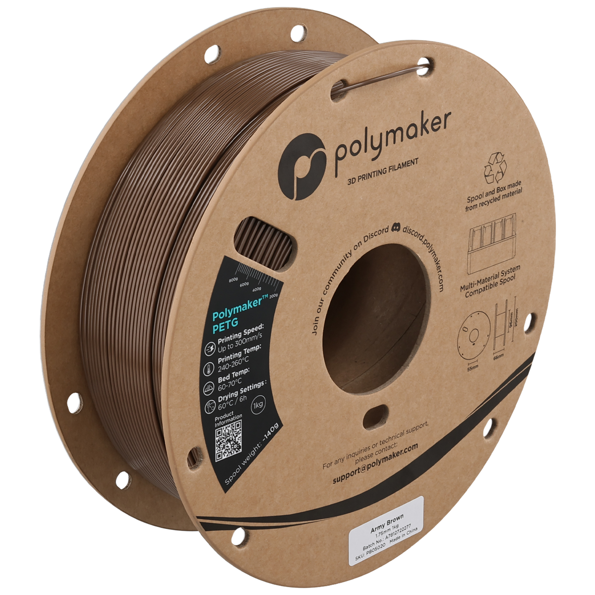 Polymaker PETG new formula 1.75 mm 1 kg – Army Brown – PB05020