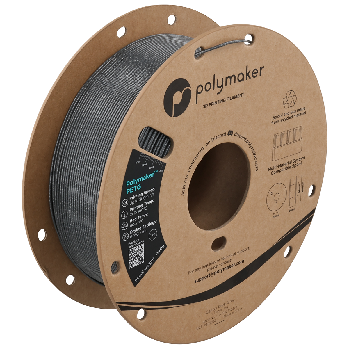 Polymaker PETG new formula 1.75 mm 1 kg – Galaxy Dark Grey – PB05022