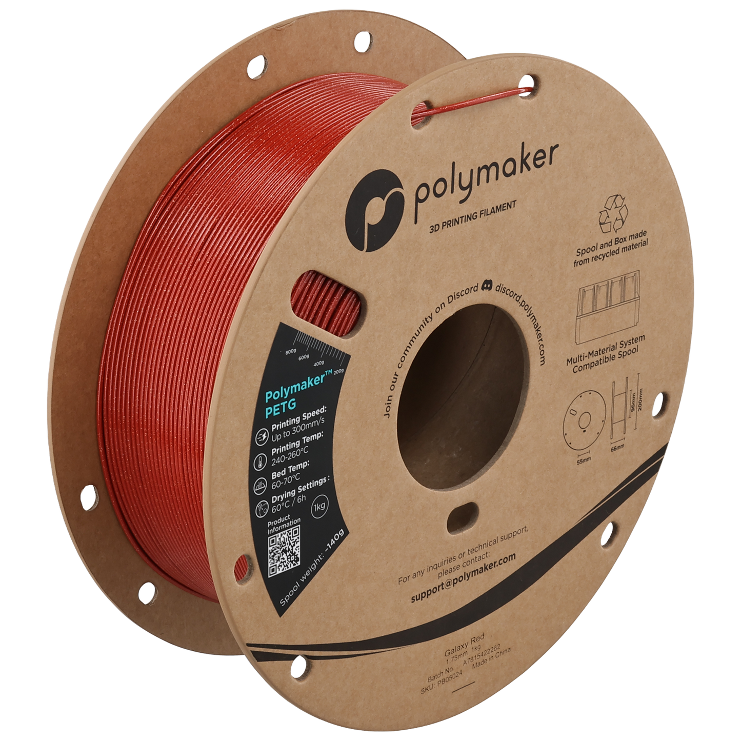 Polymaker PETG new formula 1.75 mm 1 kg – Galaxy Red – PB05024