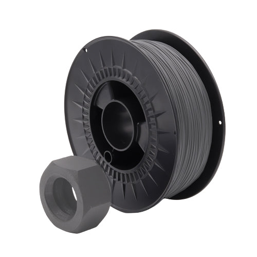 TreeD PC PBT GF dark grey filament spool with example printed part (part not included)