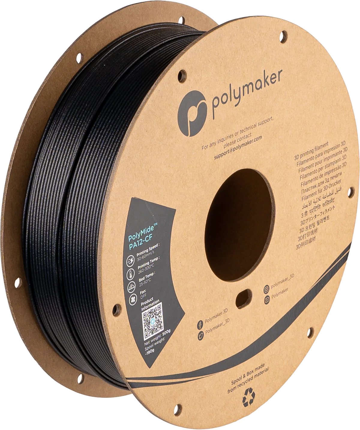 Polymaker Polymide PA12-CF Carbon Fibre Reinforced Nylon Filament – 500g