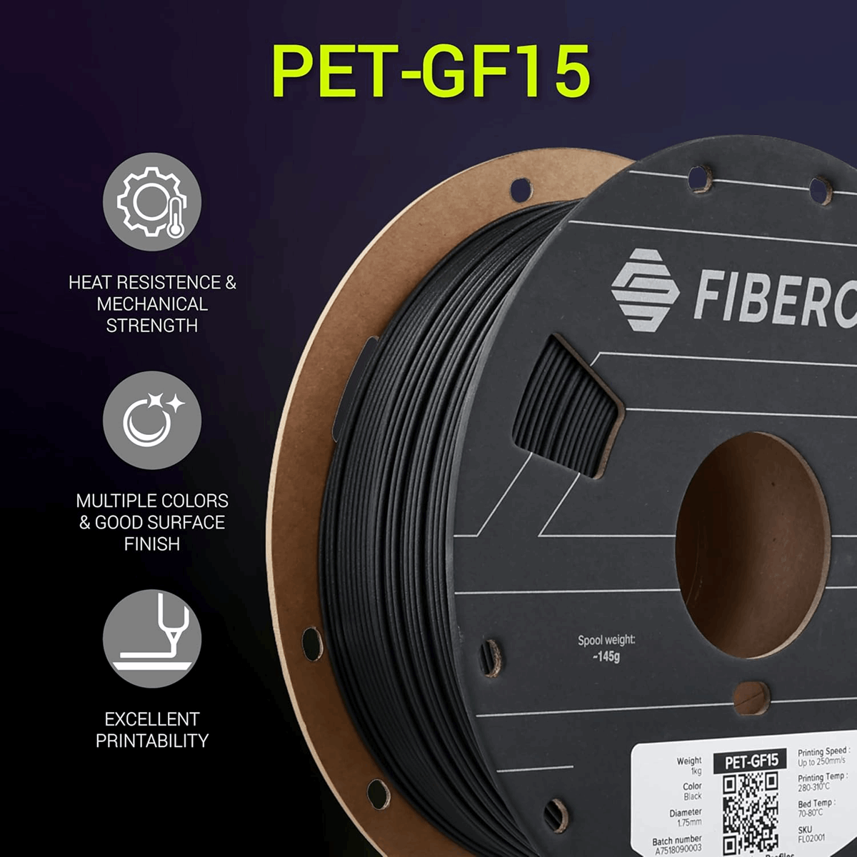 Polymaker Fiberon PET-GF15 Filament – Glass Fibre Reinforced PET 1kg