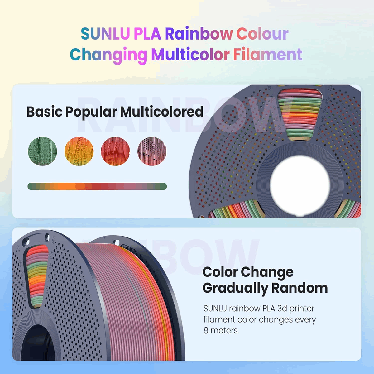 SUNLU PLA Rainbow 3D Printer Filament – 1KG