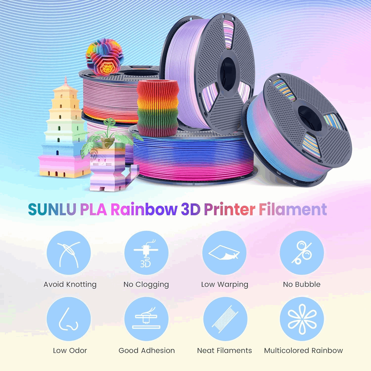 SUNLU PLA Rainbow 3D Printer Filament – 1KG