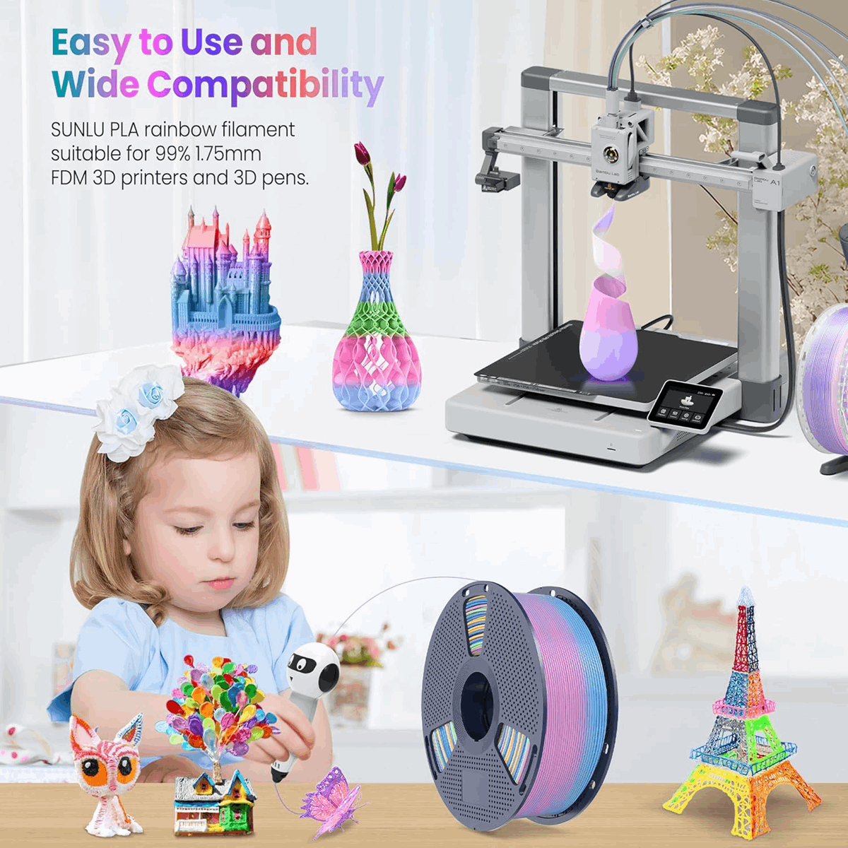 SUNLU PLA Rainbow 3D Printer Filament – 1KG