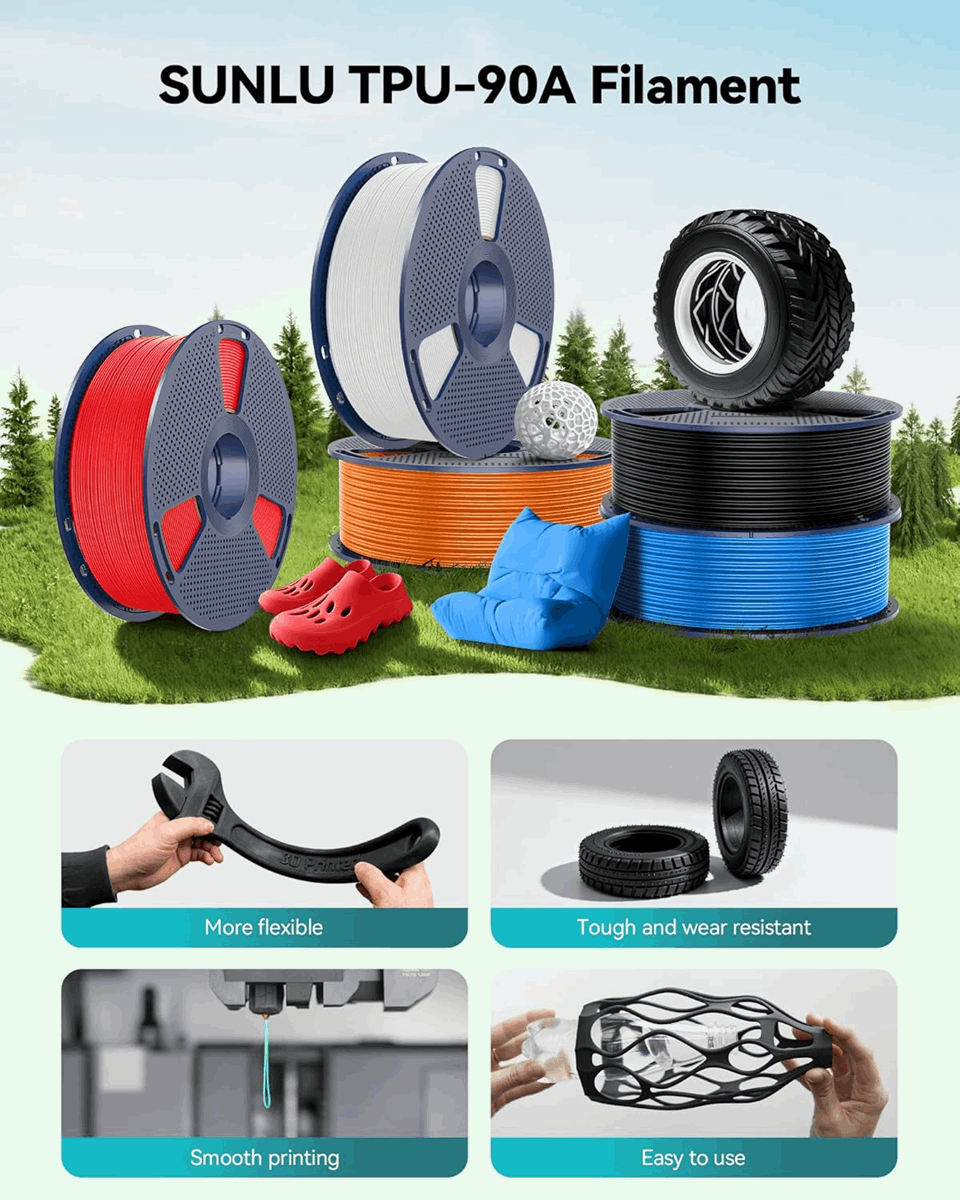 SUNLU TPU90A Flexible 3D Printer Filament – 1KG