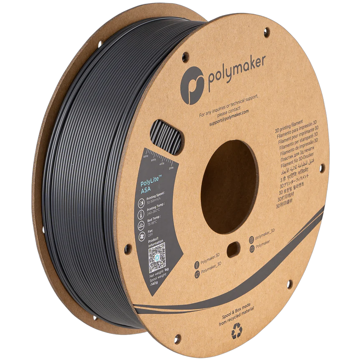 Polymaker ASA – Dark Grey – 1.75 mm 1 kg – PF01037