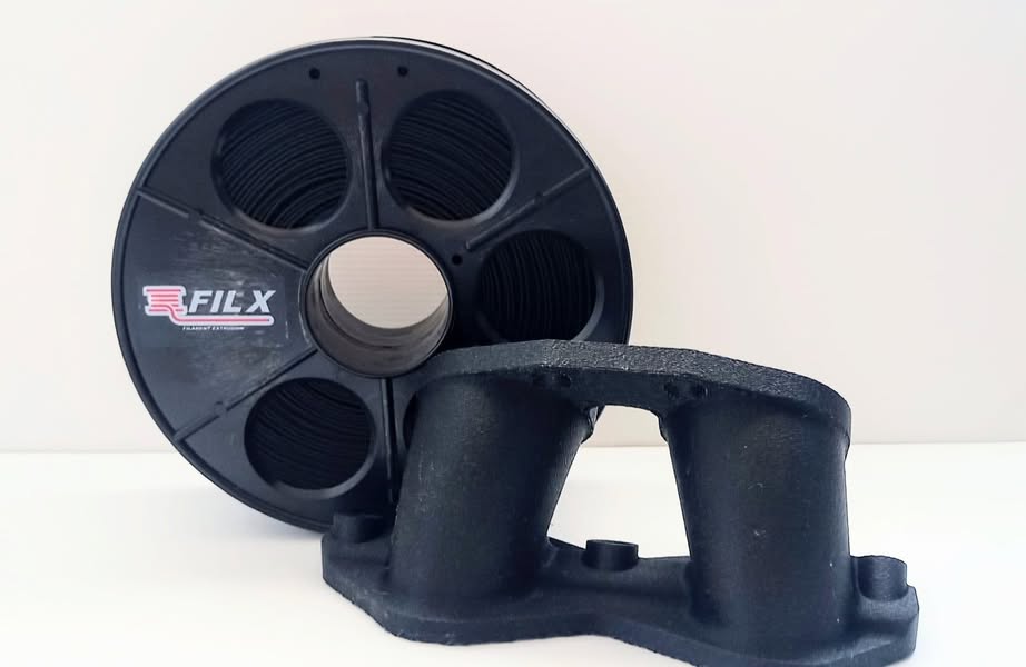 Fil X PP-GF30 black glass-fibre-reinforced polypropylene filament with printed functional part