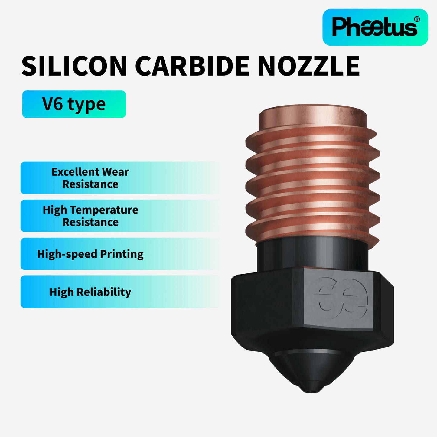Phaetus V6 silicon carbide nozzle – 0.4 mm and 0.6 mm variants