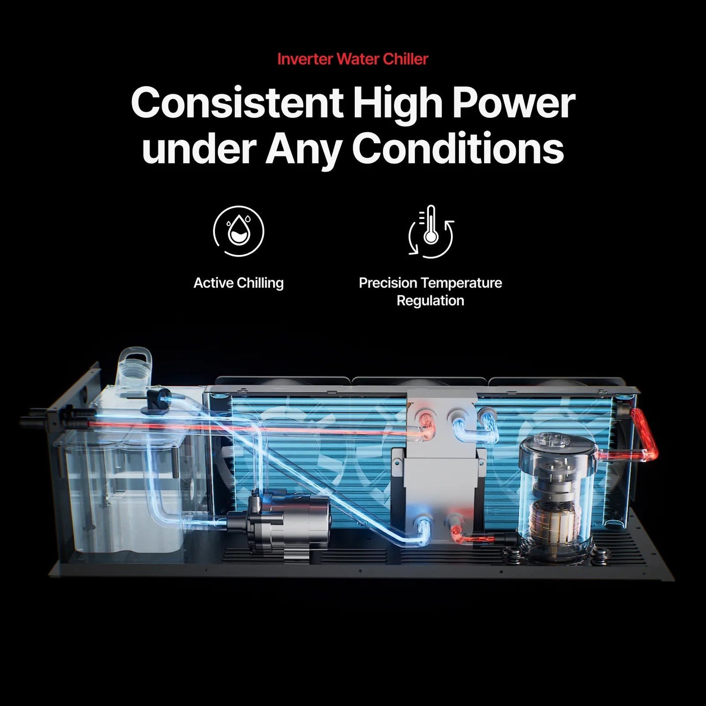 xTool P3 built-in inverter water chiller and temperature regulation