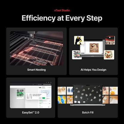 xTool P3 software workflow showing nesting, design and batch processing