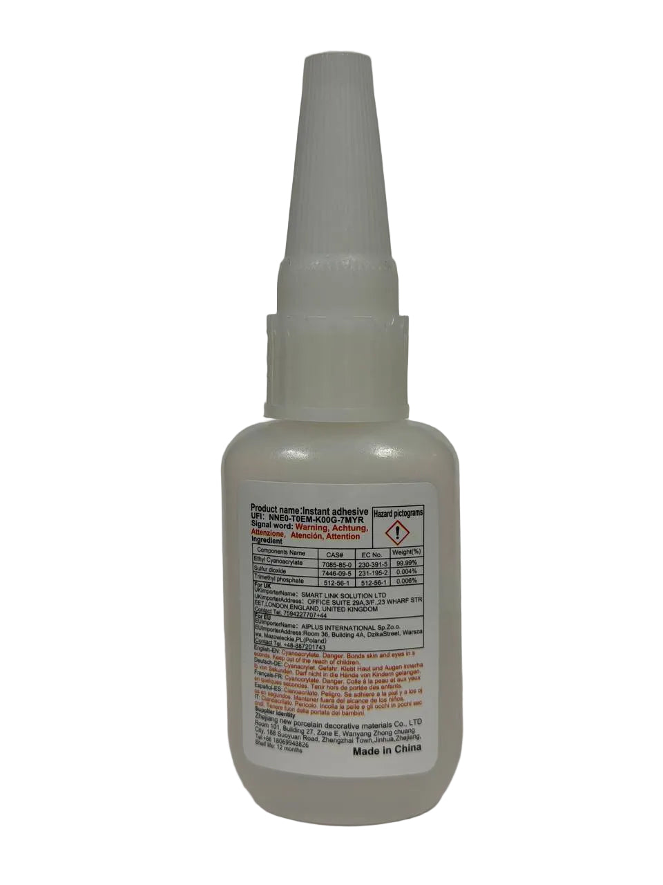 Youcai instant adhesive back label and safety warnings